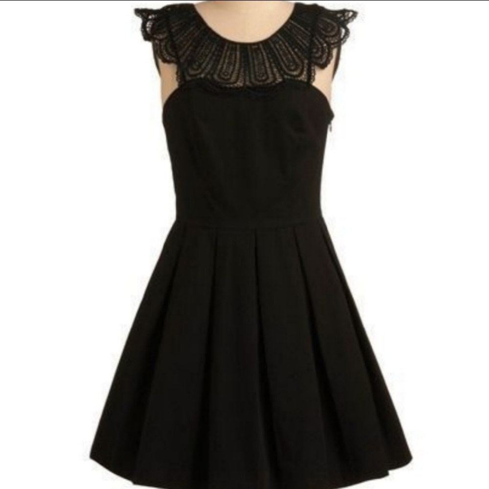 Modcloth Black Lace Neck Dress Vintage Style